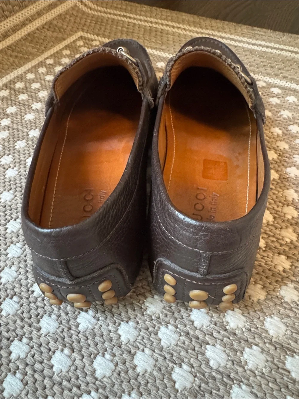 Gucci Men’s Brown Leather Horsebit Driving Loafers Green-Red US 9/ UK GUCCI 8